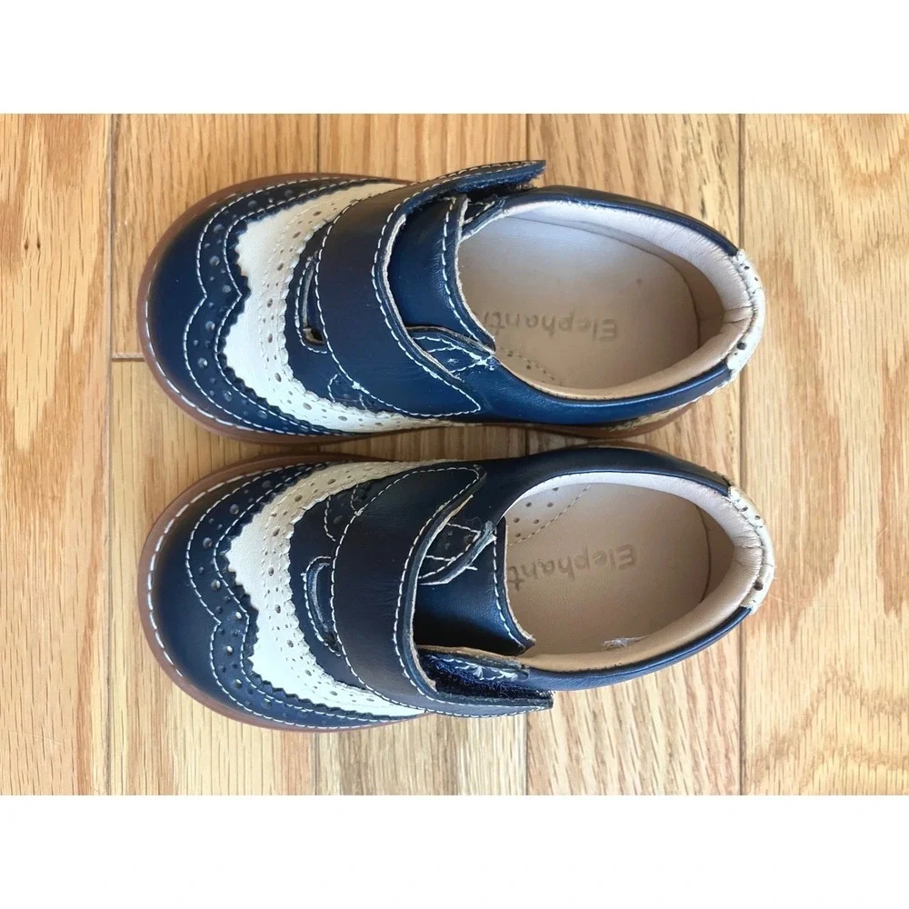 Elephantito Toddler‎ Navy White Leather Wingtip Oxford Spectator Shoes Size 6